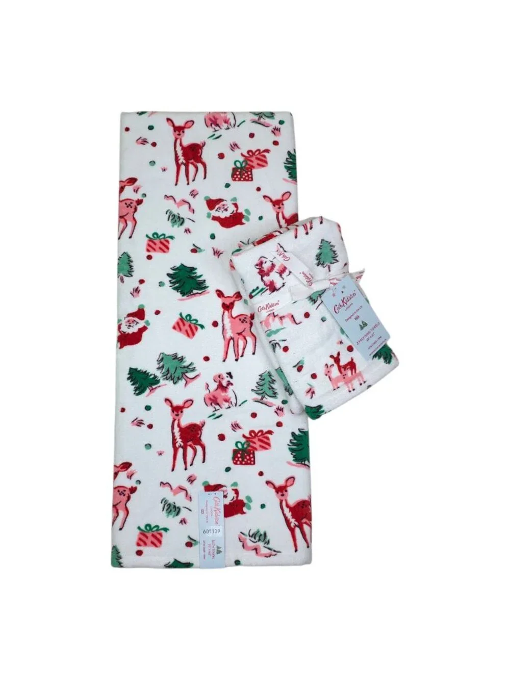 Cath Kidston Ditsy Deer 3 pieces 1 Bath & 2 Hand Towel Set 100% Cotton Christmas